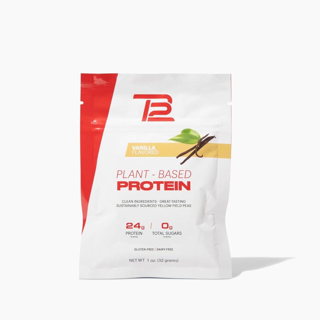 TB12 Pudră de proteine pe bază de plante de Tom Brady, 24g de proteine pe bază de mazăre Vegană, zahăr scăzut, carbohidrat scăzut, non-GMO, Înlocuirea mesei, Keto Friendly, Paleo, Zahăr fără, Aroma de vanilie (1.12 Ounce, Pachet de 12)