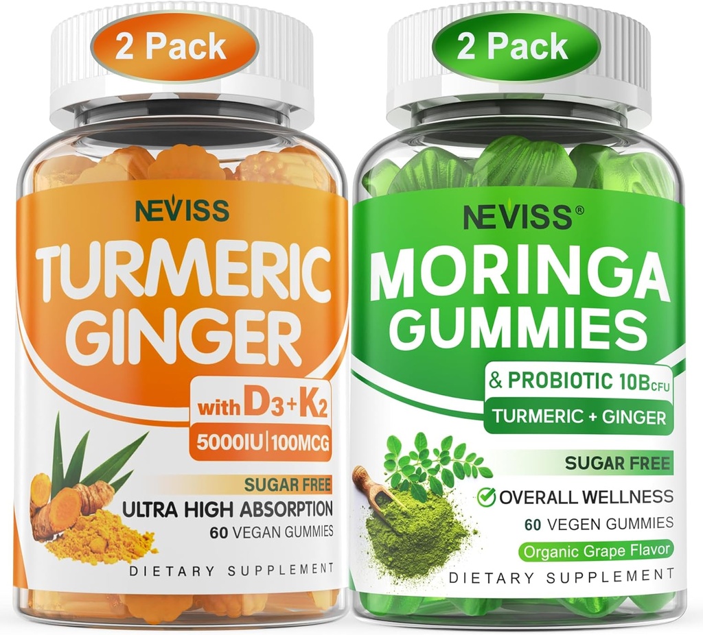 2 Pack Turmeric Ginger Gumries + 2 Pack Moringa Gummies