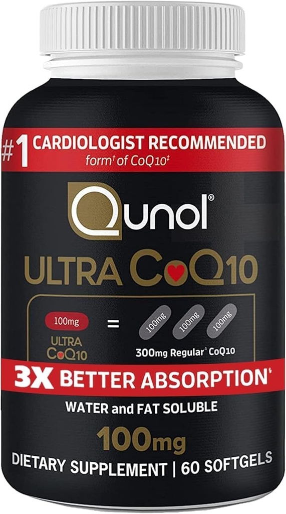 Qunol Ultra CoQ10 100mg 3X O mai bună absorbţie Apă patentată şi grăsime Soluble supliment natural Forma Coenzime Q10 Antioxidant pentru Heart Health Packs Softgels, 120 Conte