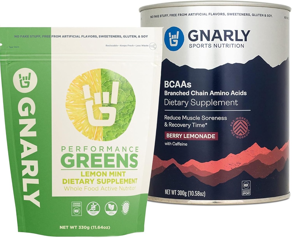 Gnarly Nutrition BCAAs Berry Lemonade (10.58oz) Performance Greens Lemon Mint (11,64 oz)