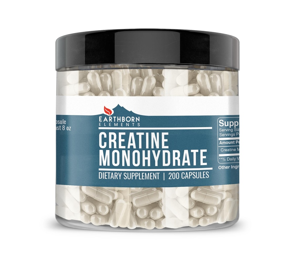 Elemente earthborn Creatin Monohidrat 200 capsule, pur și nediluat, fără aditivi