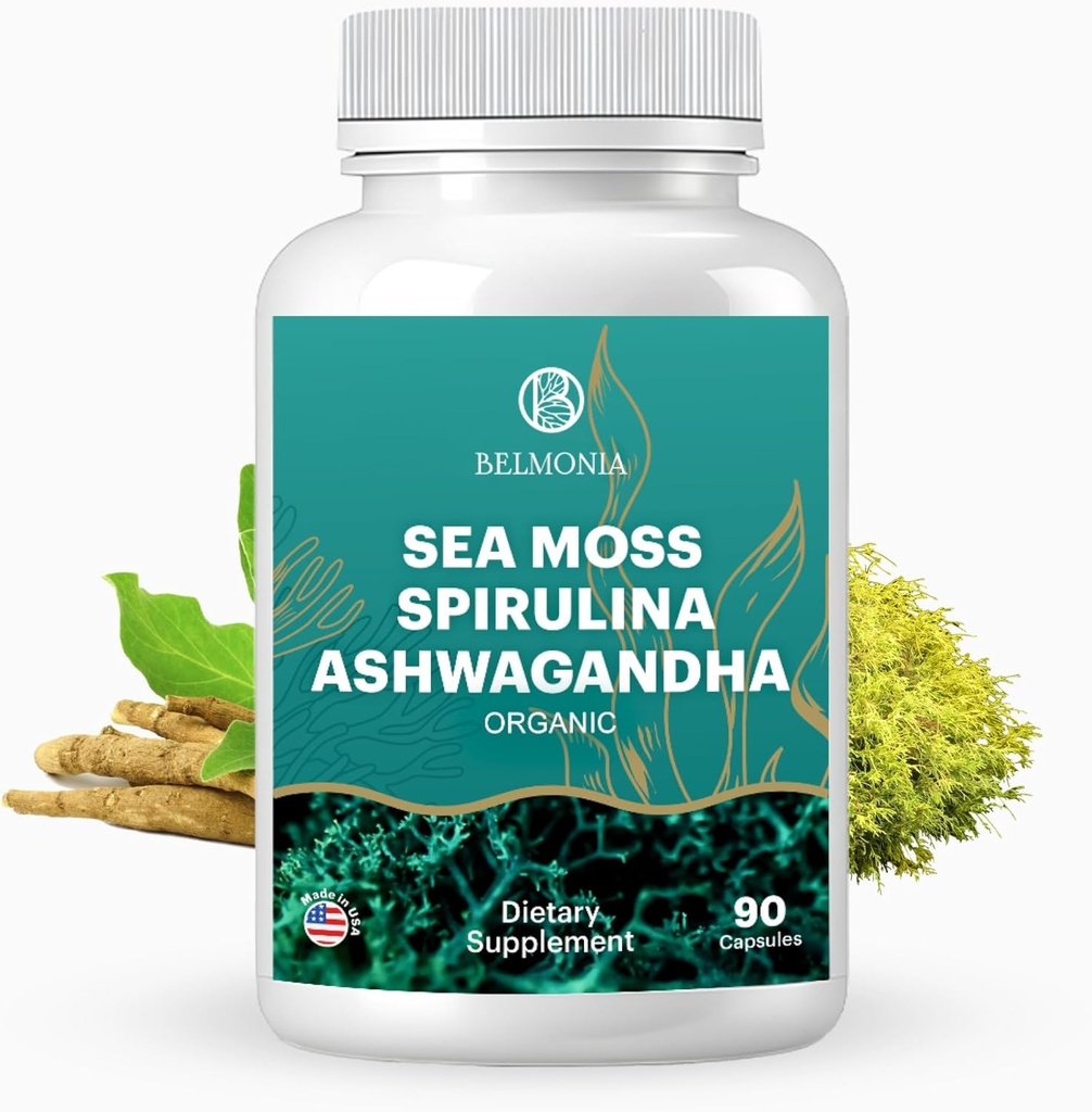 Sea Moss cu Spirulina si Ashwagandha Blend Capsule, Mood, Immune Support & Stress Relief, Micro Ingrediente si Antioxidanti Sursa 