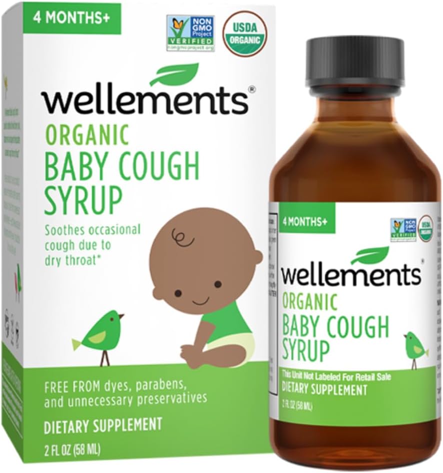 Wellements Organic Daytime Baby Tuse Siropul de Tuse de Soothes Ocazional Tuse datorita Gâtului uscat * 2 Fl Oz, 4 luni +