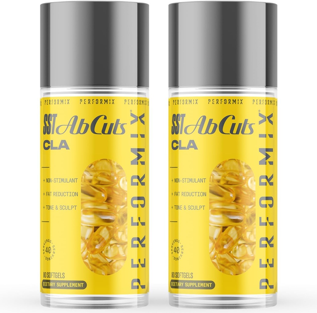 PERFORMIX - SST AbCuts - CLA 1000 mg - Stim Free - Termogenic - Obiective de fitness - Booster metabolic - Sănătate și wellness - Ulei de șofrănel, Omega 3, Seminte de in și vitamina E - Pre Workout - 160 Softgels