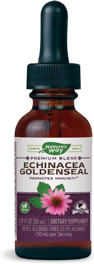 Natura's Way Premium Formula Echinacea-Goldenseal, 250 mg per servire, 99.9% Alcool-Free, 1.01 Oz.