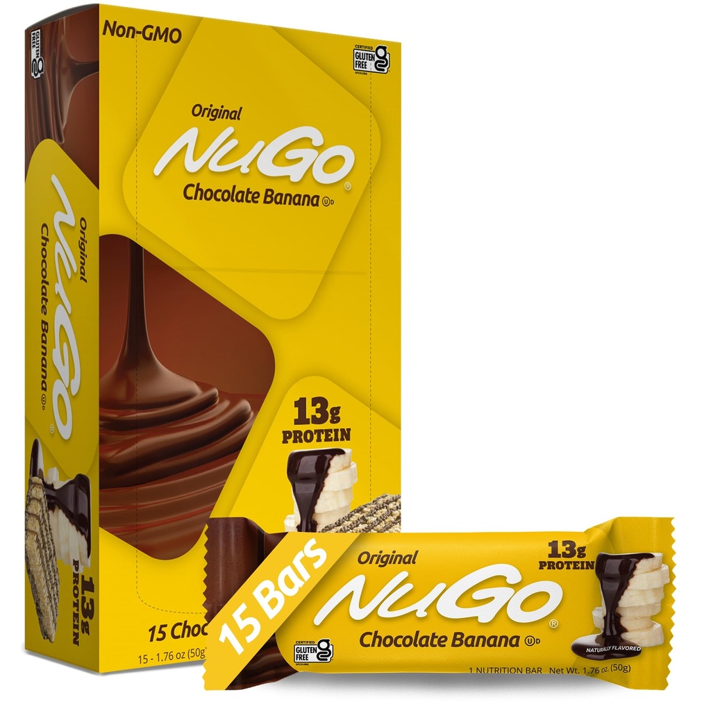 NuGo Proteina Bar, Ciocolata Banana, 13g Proteina, Gluten gratuit, 15 Conte