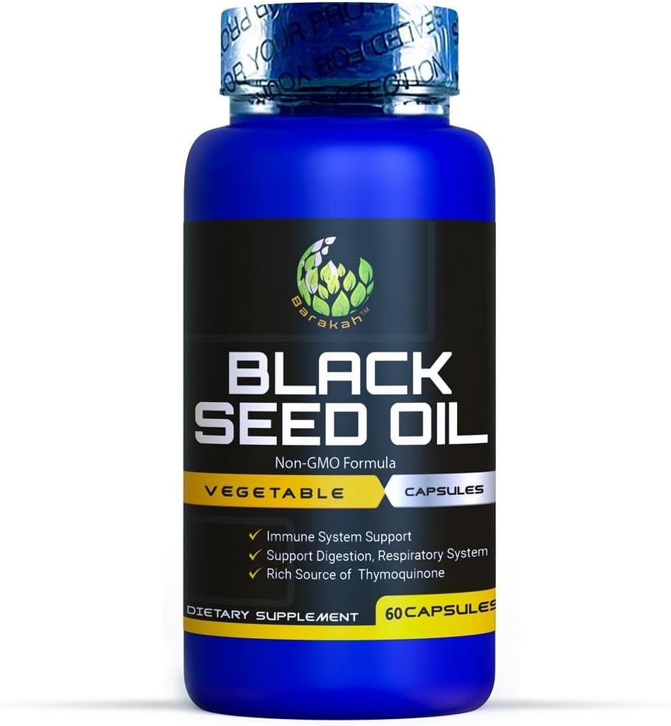 Capsule de ulei negru, non-GMO, Vegan, Halal, Cold-Pressed, Premium Quality, 100% capsule de ulei lichid pur, 60 Conte, 1000 mg per Serving