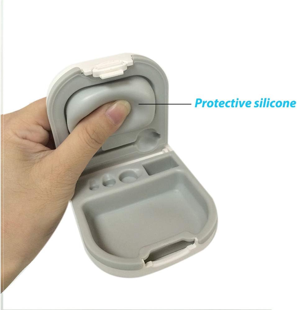 Caz de ajutor auditiv cu baterie Slot greu 0.59"*2.44"*1.57",Silicone Cushion, pentru ITE, BTE Audiere SIDA (White)