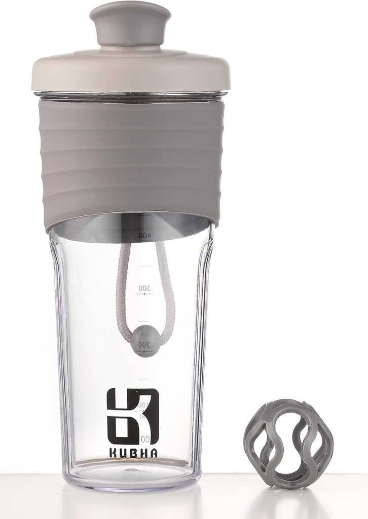 2 Generație Shaker flacon pentru proteine cu bila de amestecare - Perfect pentru antrenamente și utilizare în aer liber, 24-Ounces Whey Shaker de proteine cu măsurare clară (Gray)