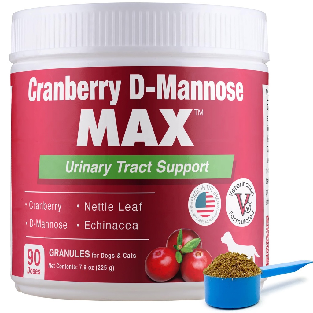 Cranberry D Mannose MAX- Dog Tract urinar (UT) Sănătate, vezica urinară și rinichi Supplement - UTI Bladder Control pentru câini-Granule (90 doze)