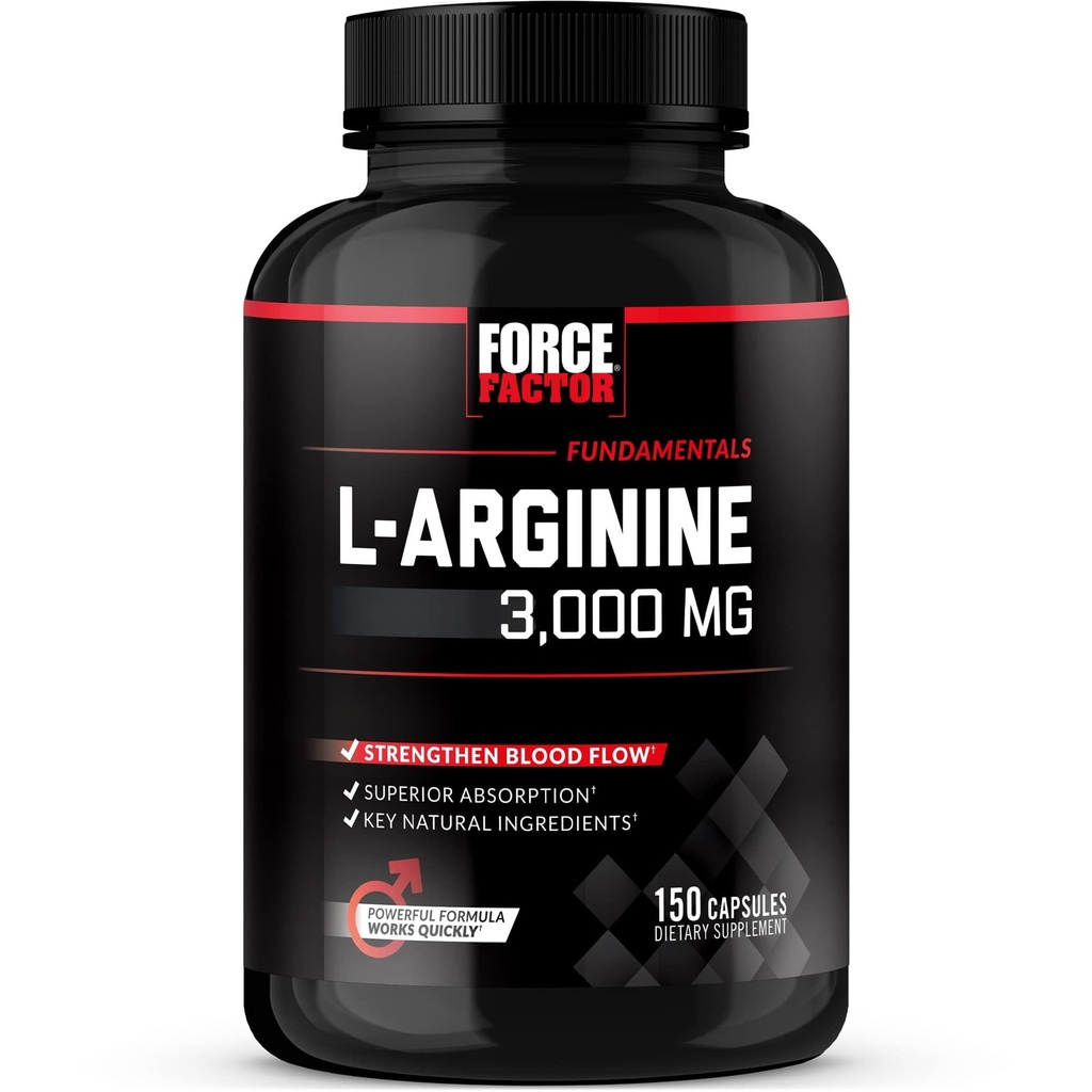 Force Factor L-Arginină Oxid de azot Supliment cu BioPerine pentru a ajuta la construirea musculare şi de sprijin flux sanguin mai puternic, circulaţie, Nutrient de livrare, şi pompe, L-Arginină 3000mg, 3g, 150 capsule