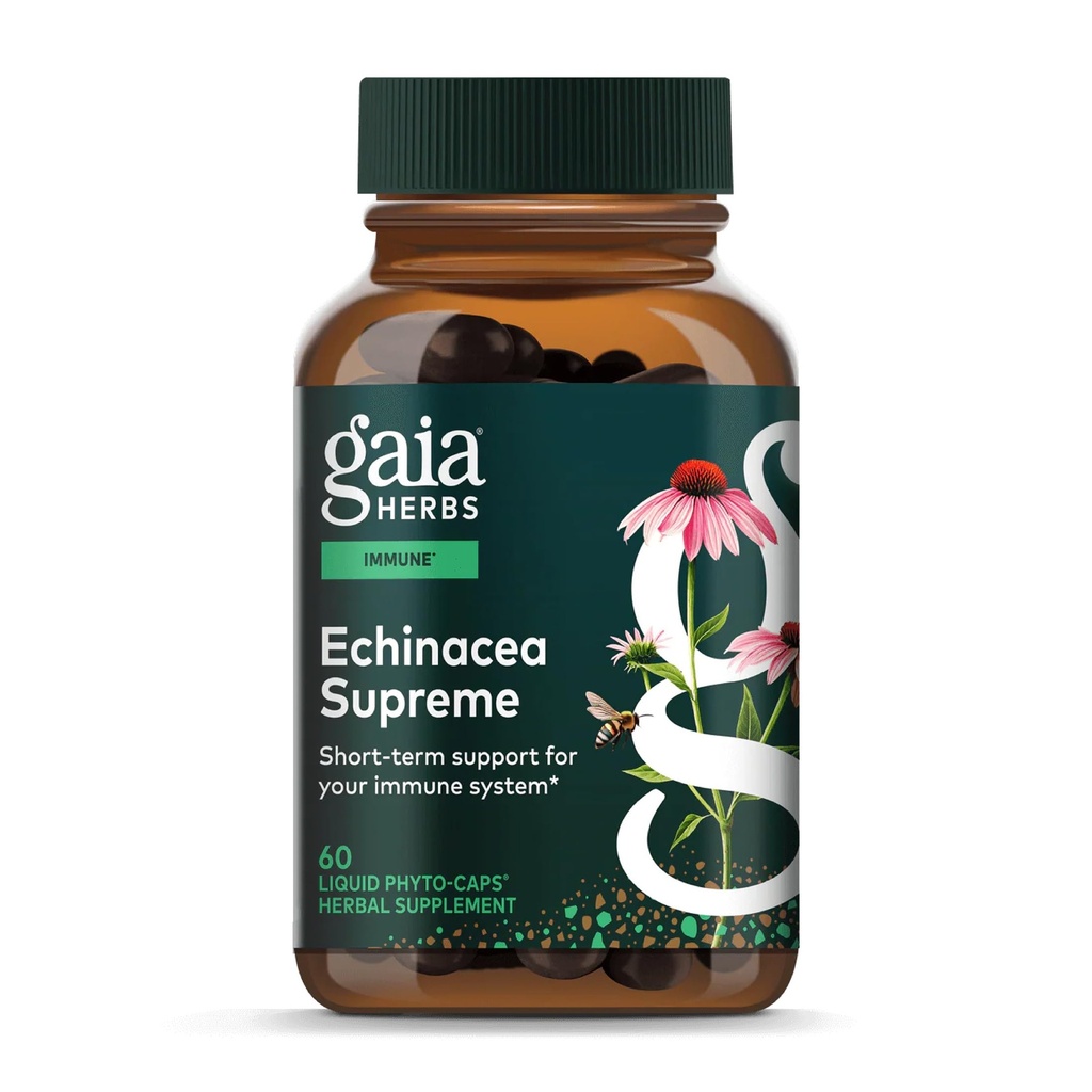 Gaia Herbs Echinacea Supreme - Suplimentul de sprijin imun - Echinacea Purpurea & Angustifolia Blend pentru a sprijini sistemul imunitar* - 60 Vegan lichid Fito-Capsules (30-Day Supply)