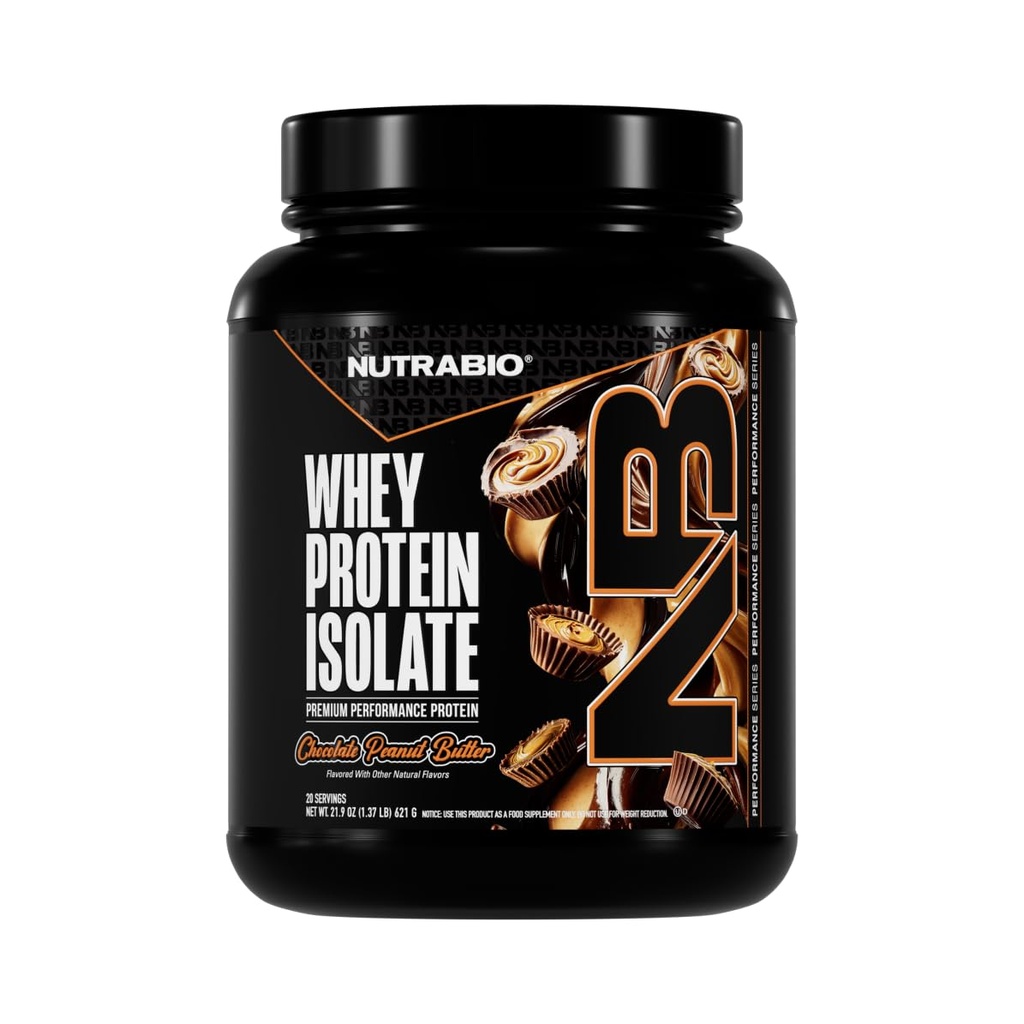 NutraBio 100% Whey Proteine Izolate Pulbere de proteine, 25g Proteină cu profil complet de acid aminoacid, non-GMO, Soy & Gluten gratuit, carbohidrat scăzut, Calorie Whey Praf de proteine, Unt de arahide de ciocolată, 2 Lbs