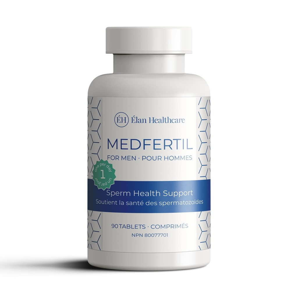 Medfertil pentru bărbaţi Supliment alimentar (90 ct) cu L-Carnitină, Vitamina C, E, B12, Folat, Zinc, Seleniu şi Co-Q10 / O dată pe zi Tabletă/ 3 Luna de aprovizionare/Elan Healthcare