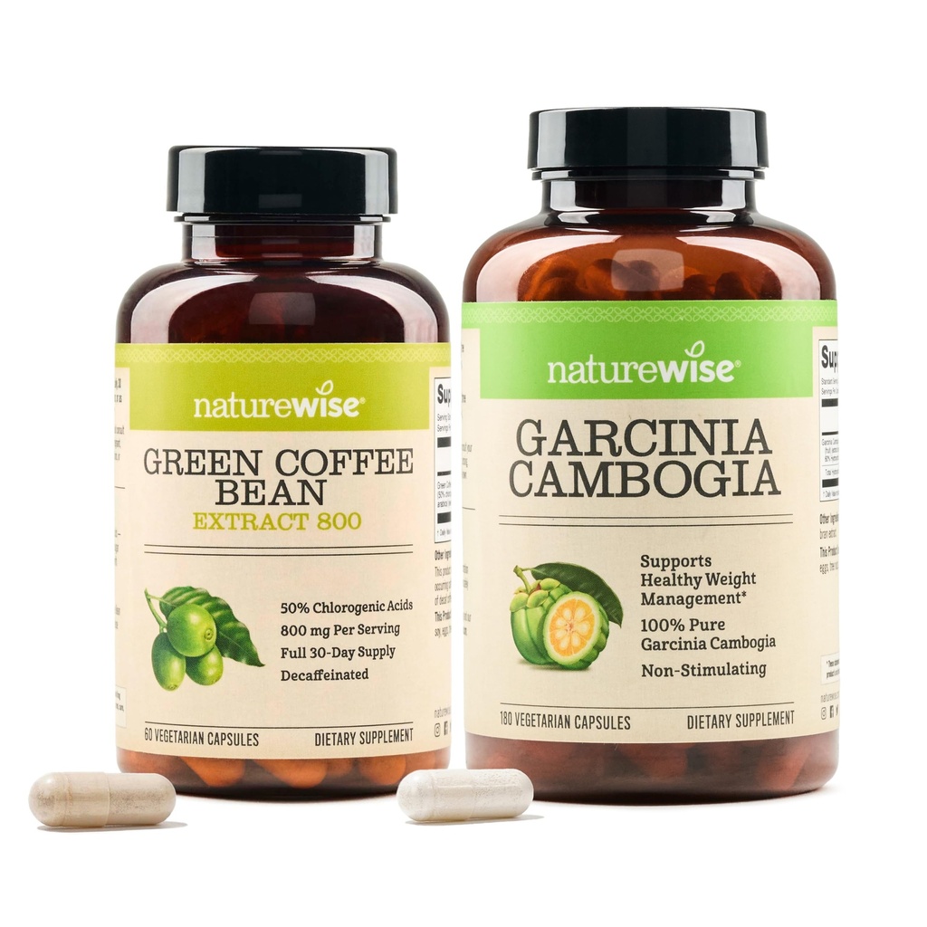 NatureWise Green Coffee Bean 800mg și Garcinia Cambogia 180 capsule greutate Obiective de sprijin