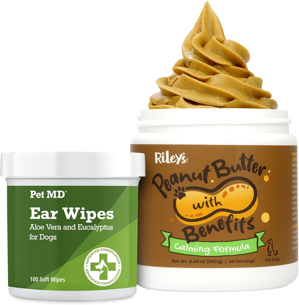 Animale de companie MD Dog Cleaner Ureche Wipes + Unt de arahide calmant Riley pentru câini