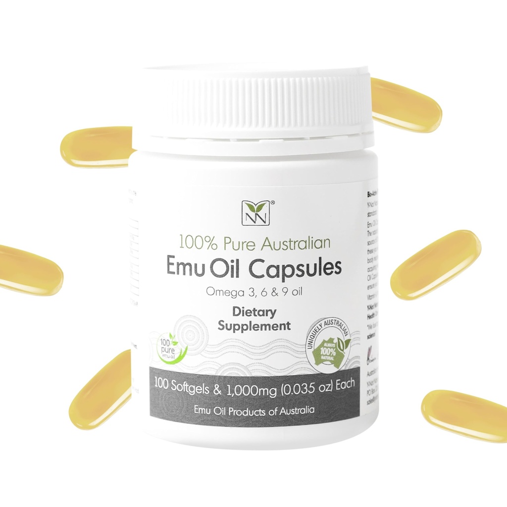 Capsulele de ulei Emu - inimă, păr, supliment de sprijin metabolic și comun - ulei de Emu de grad farmaceutic cu CLA, Omegas 3, 6 & 9 cu vitamina K2, A & E de Y-Nu naturale - 1000mg, 100 capsule