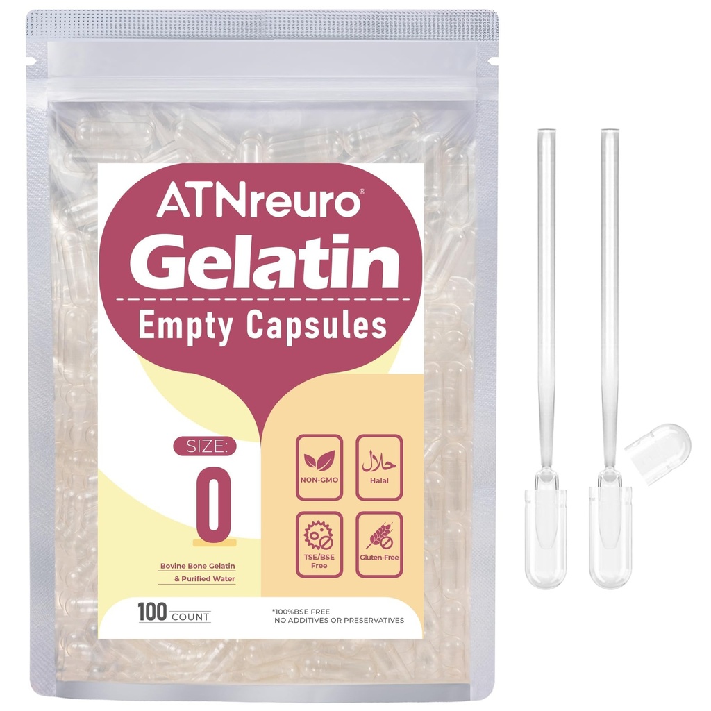 Dimensiune 0 Capsule gelatinoase goale cu 2 micro linguriţe - 100 Numar de capsule goale - capsule cu pilule de gel pentru suplimente de pulbere