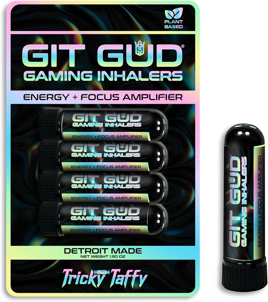 GIT GUD Energy Stick (4 Pack) Competitive Focus Amplificator, Refreshing Mint Aroma, Daily-Use, Portabil de unică folosință, Tricky Taffy (Taffy Mint)