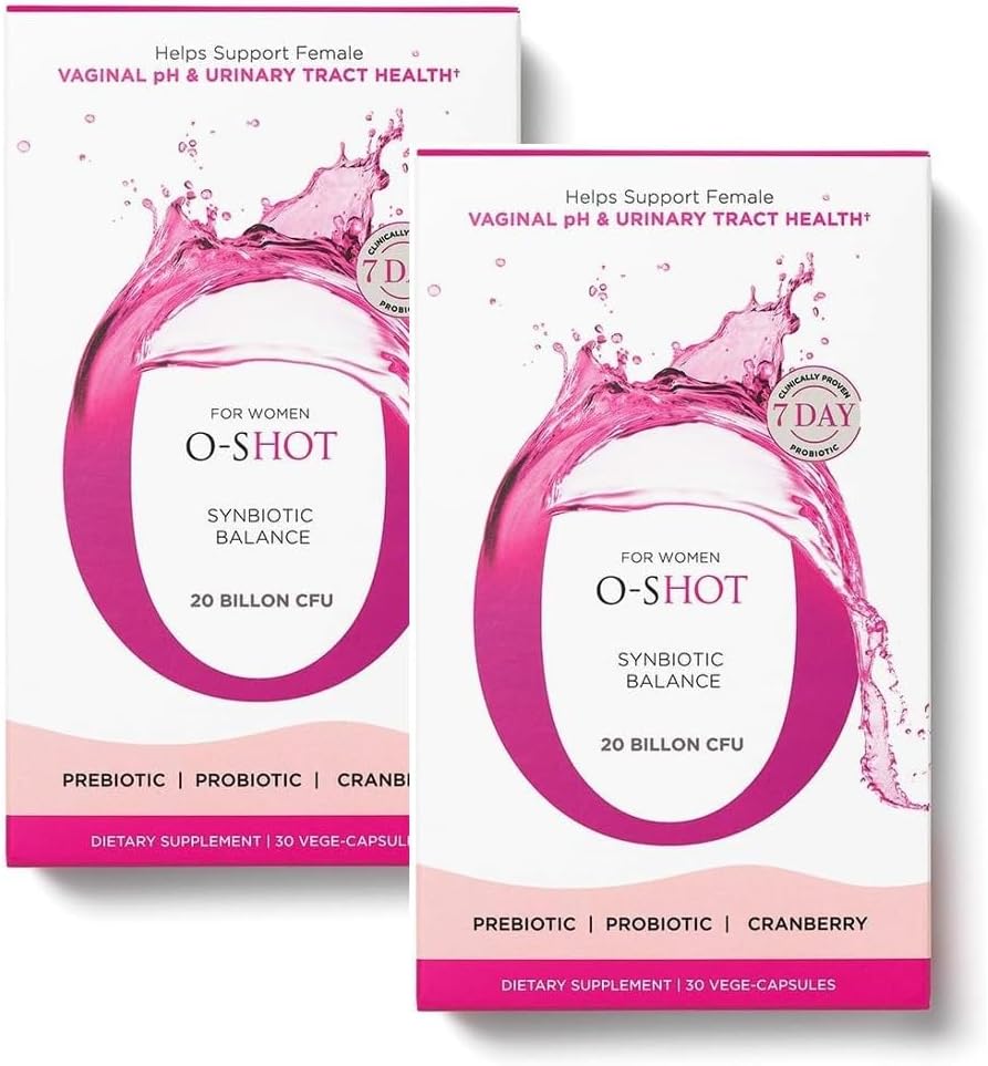 O-Shot 2 Pack Vegan vaginal Probiotic + Prebiotic pentru femei, extract de afine, rădăcină de cicoare, pH vaginal, tract urinar, digestie, Bloating, non lactate, non OMG, gluten gratuit, 60 Vege-Capsule