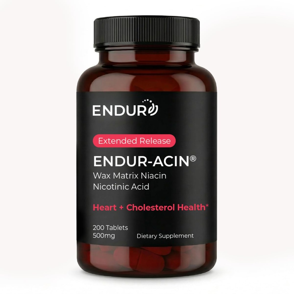 ENDUR-ACIN Niacin, Heart Health & Healthy Cholesterol Balance Supplement, Extended release for Optimal Absorbtion, Gluten Free, 500mg (200 Tablete)