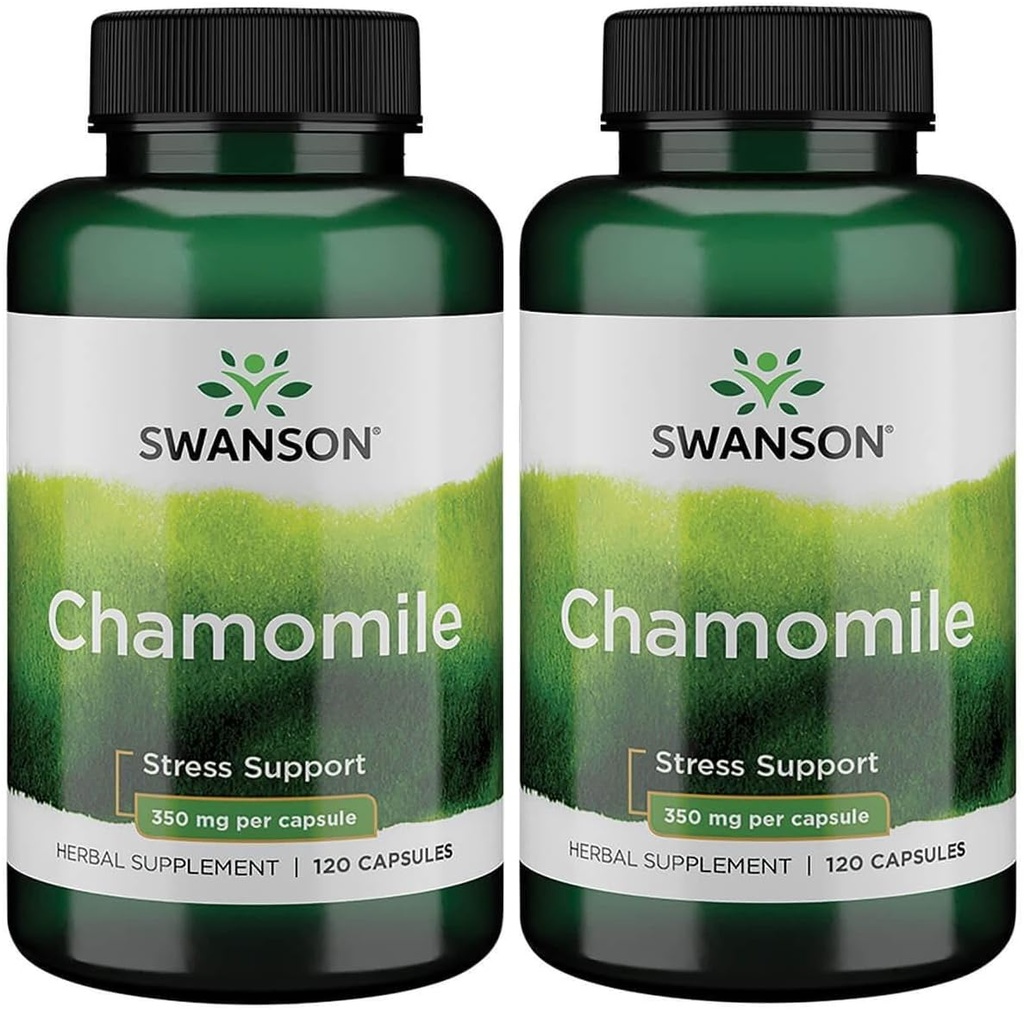 Swanson Chamomile Stress Support - Made with German Musetel Flower - Herbal Supplement to Promove Stress, Relaxation and Sleep Support - Helps Easy Body and Mind - (120 Capsule), 2 Pack