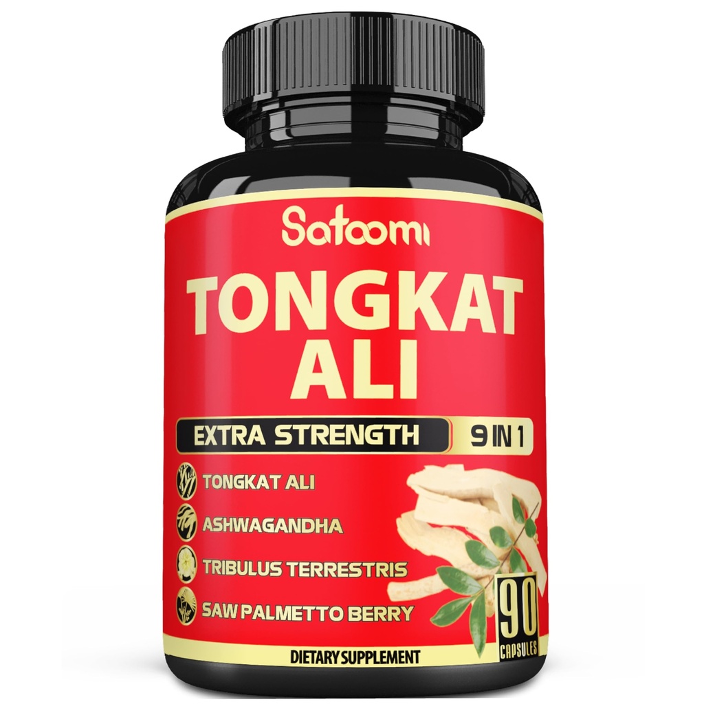 Satoomi 9in1 Tongkat Ali Root Extract - Ashwagandha, Tribulus Terrestris - 90 capsule timp de 3 luni - Suport Putere, Energie & sănătos Imune