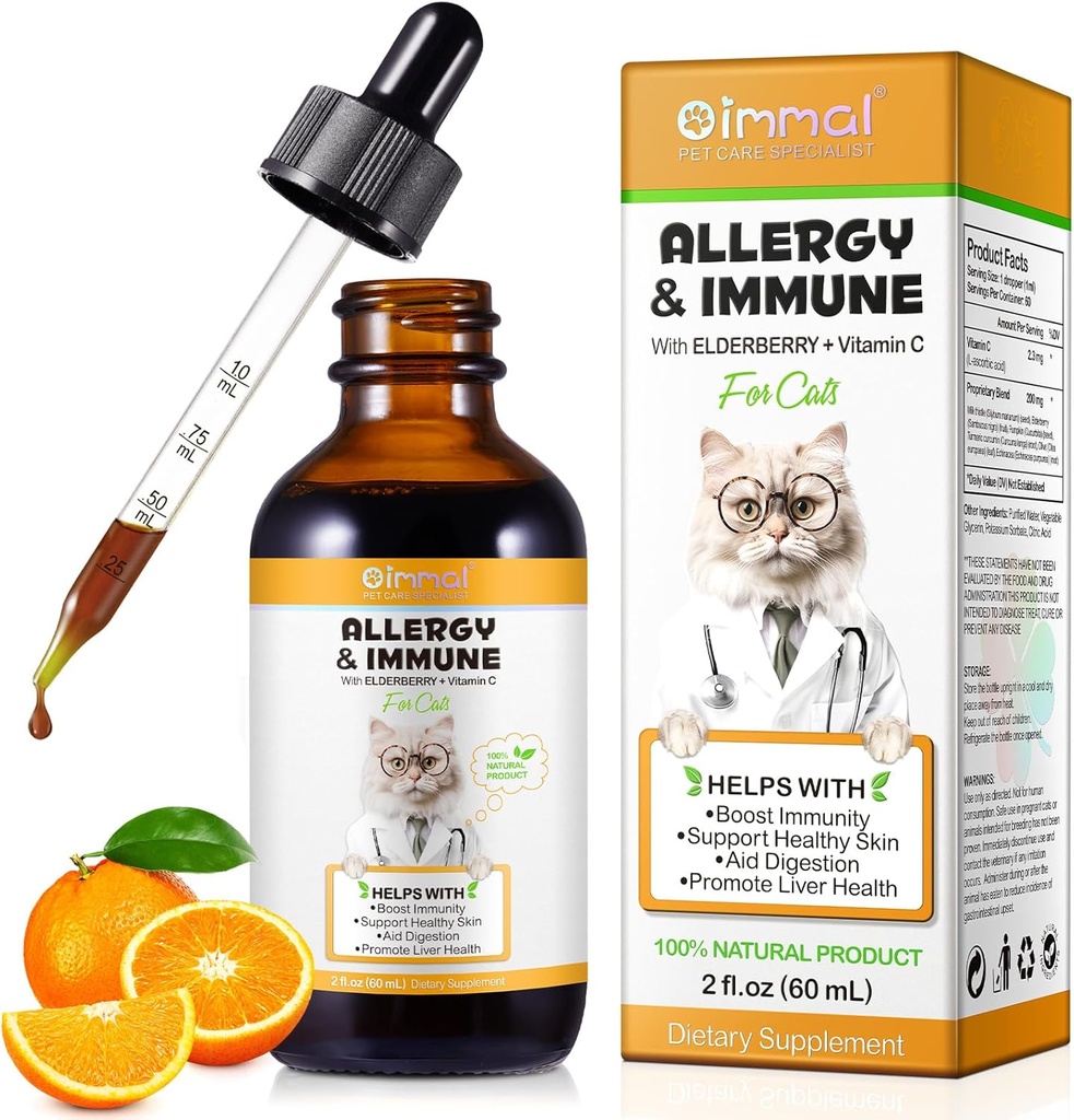 Alergie Drops de ajutor pentru pisici, Cat Alergia Booster Immune Tratamentul pentru alergii sezoniere & Digestive, Healthy Liver & Immune System, Cat Herb Supliment cu vitamina C, Aroma de pui - 60ml/2fl.oz
