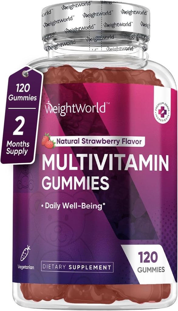 GreutateWorld Adult Multivitamine Gummy Gummy Gummy Gummy Multivitamine - 120 Men's Multivitamine cu Nutrients for Daily Well-Being - Vegetarian Femei's Gummy Vitamina (2-Month Supply) - non-GMO, Lactoză-Free & Gluten-Free