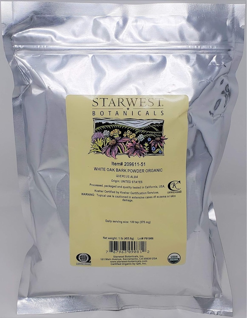 Starwest Botanics Organic White Oak Bark Powder, 1 Lire