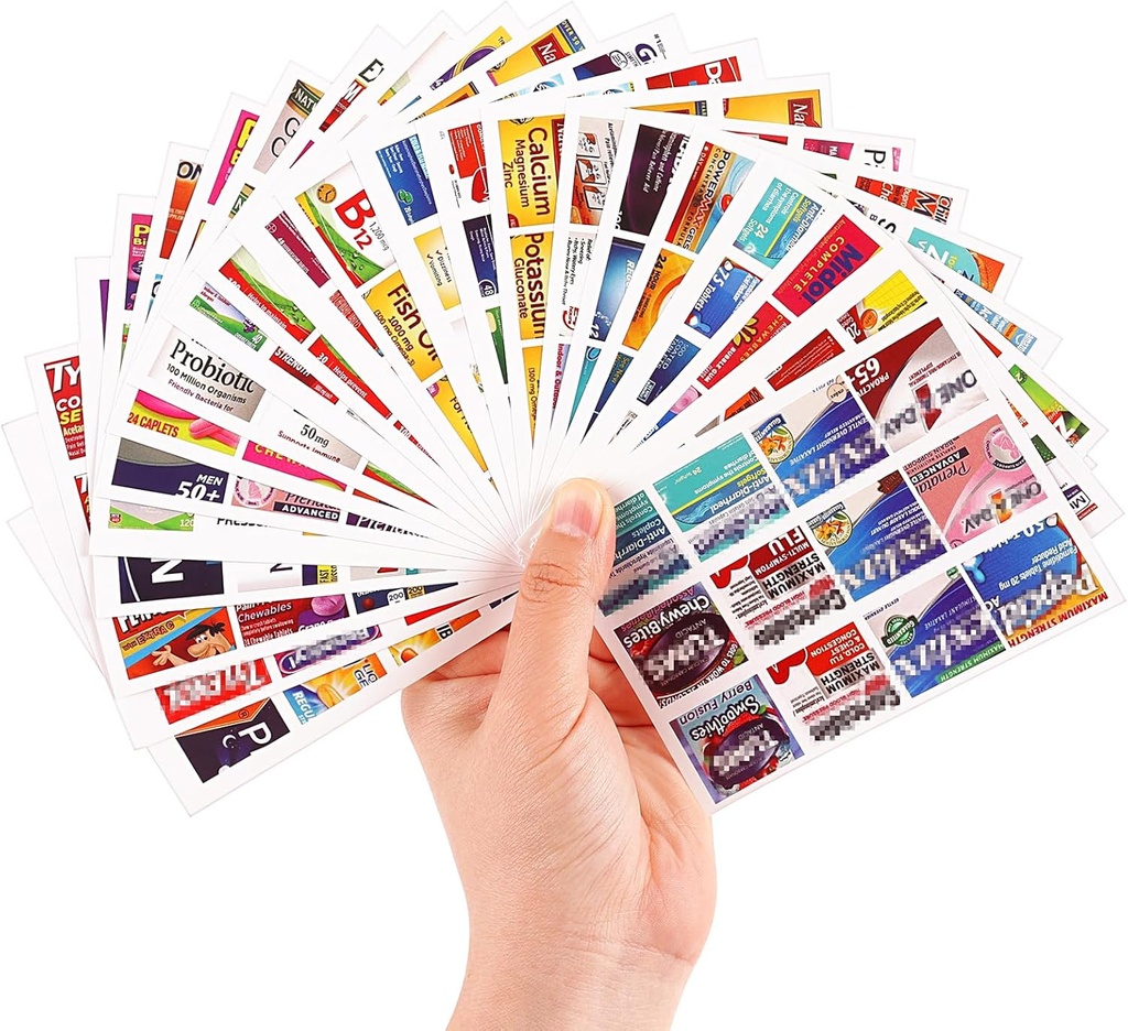 482Pcs medicamente autocolante pentru organizatorii de pastile, calitate de călătorie zilnic medicament Organizator autocolante de branduri, 47 foi Pill Box Lables autocolante...