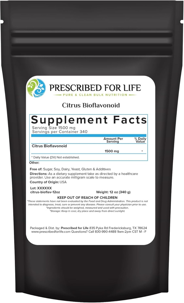 Prescribed For Life Citrus Bioflavonoids Powder, Pure Powder Flavonoid Complex for Antioxidant, Circulation, & Ureche Health Support (Citrus Limonium, Paradisi, Sinensis) (12oz / 340g)