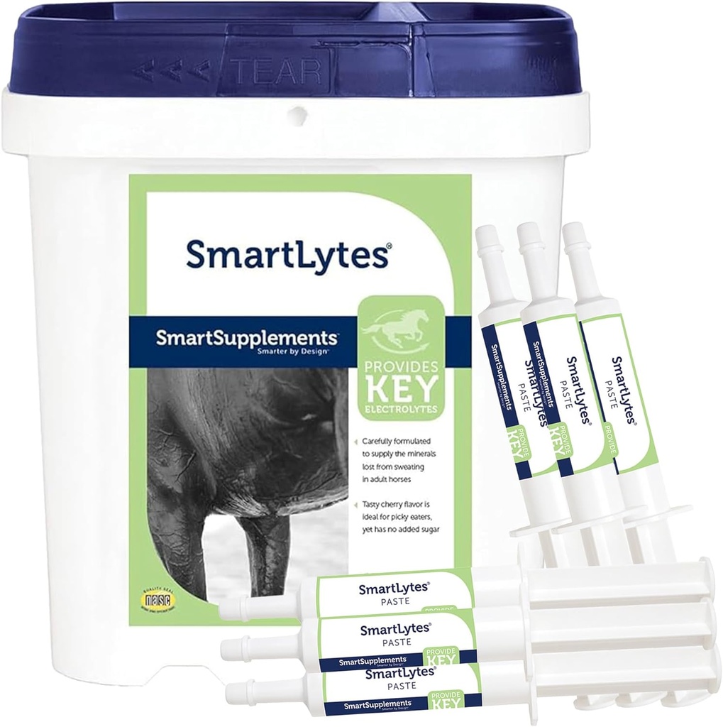 SmartEquine SmartLytes Horse Electrolyte Powder Supplement & SmartLytes Paste Cal Electrolit Paste 6 Tubes Bundle, Încurajează hidratarea, Replenishes Electroliti, Nu Zahăr adăugat