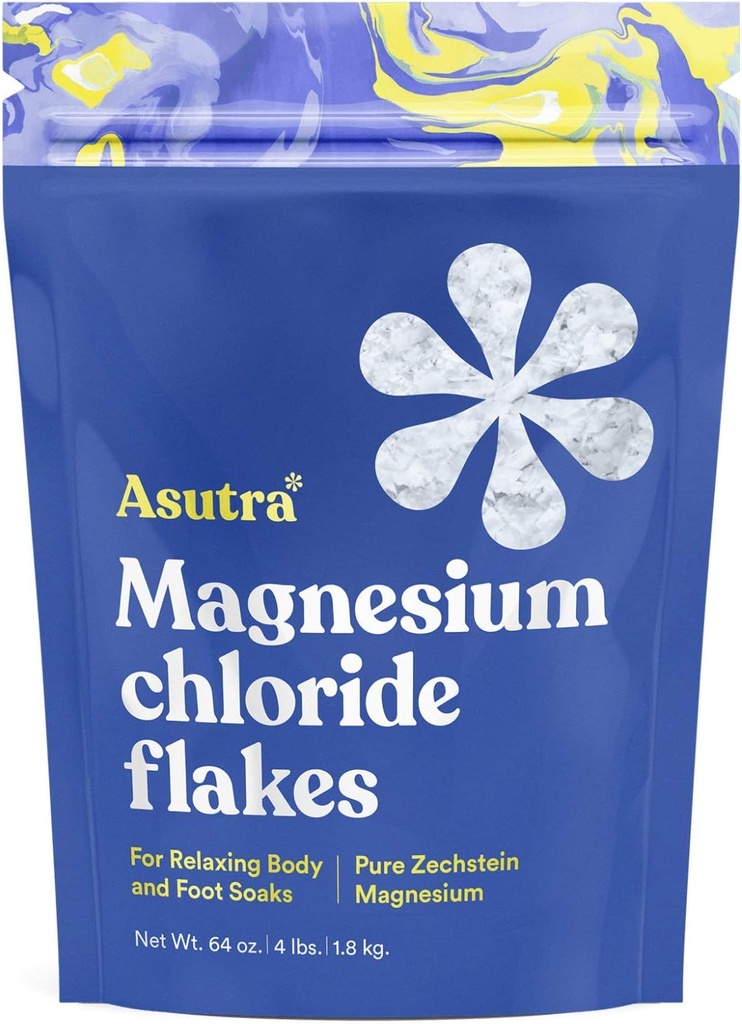 ASUTRA Clorura de magneziu Bath Flakes, 4 lbs - pentru relaxarea picioarelor şi a corpurilor de apă, Epsom Salt Alternative, Absorbţie rapidă