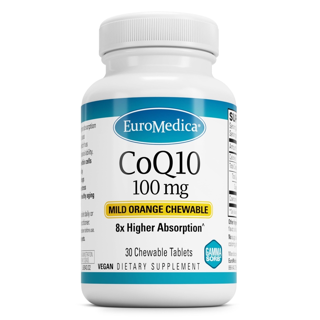 EuroMedica CoQ10 100 mg - Suplimentul de suport pentru energie celulară - Suplimentul de absorbţie mai mare CoQ10 Chewable - Supliment nutriţional pentru Ajut la Îmbătrânirea Sănătos & Brain Health - 30 comprimate masticabile