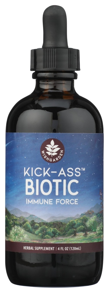 WishGarden Herbs Kick-Ass Biotic Immune Hero - Plant-Based Herbal Biotic Formula cu Usnea Lichen, Hops, Echinaceae & Goldenseal, Suporturi Sanatos Immune, Functia sistemului respirator si limfatic, 4oz