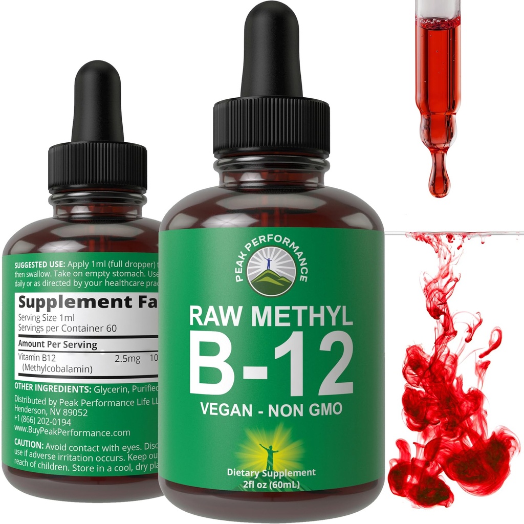 Metil brut B12 picături de lichid. sublingual rapid acting avansat Vegan B 12 supliment de vitamine lichide. Biodisponibilitatea mare Methylcobalamină B-12 Vitamine pentru energie, concentrare și ajutor. pentru bărbați + femei