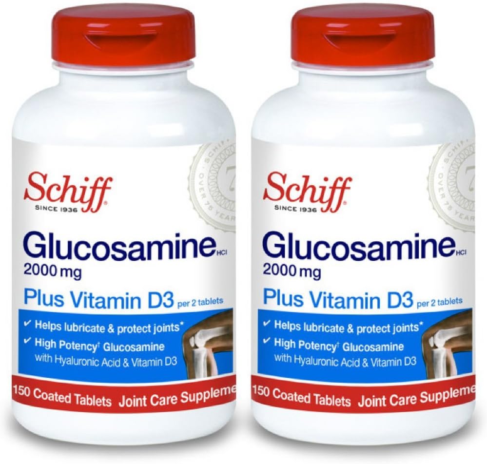 Schiff Glucosamină 2000 mg cu vitamina D3 şi acid hialuronic 150 comprimate - Supliment comun (Pachet de 2)
