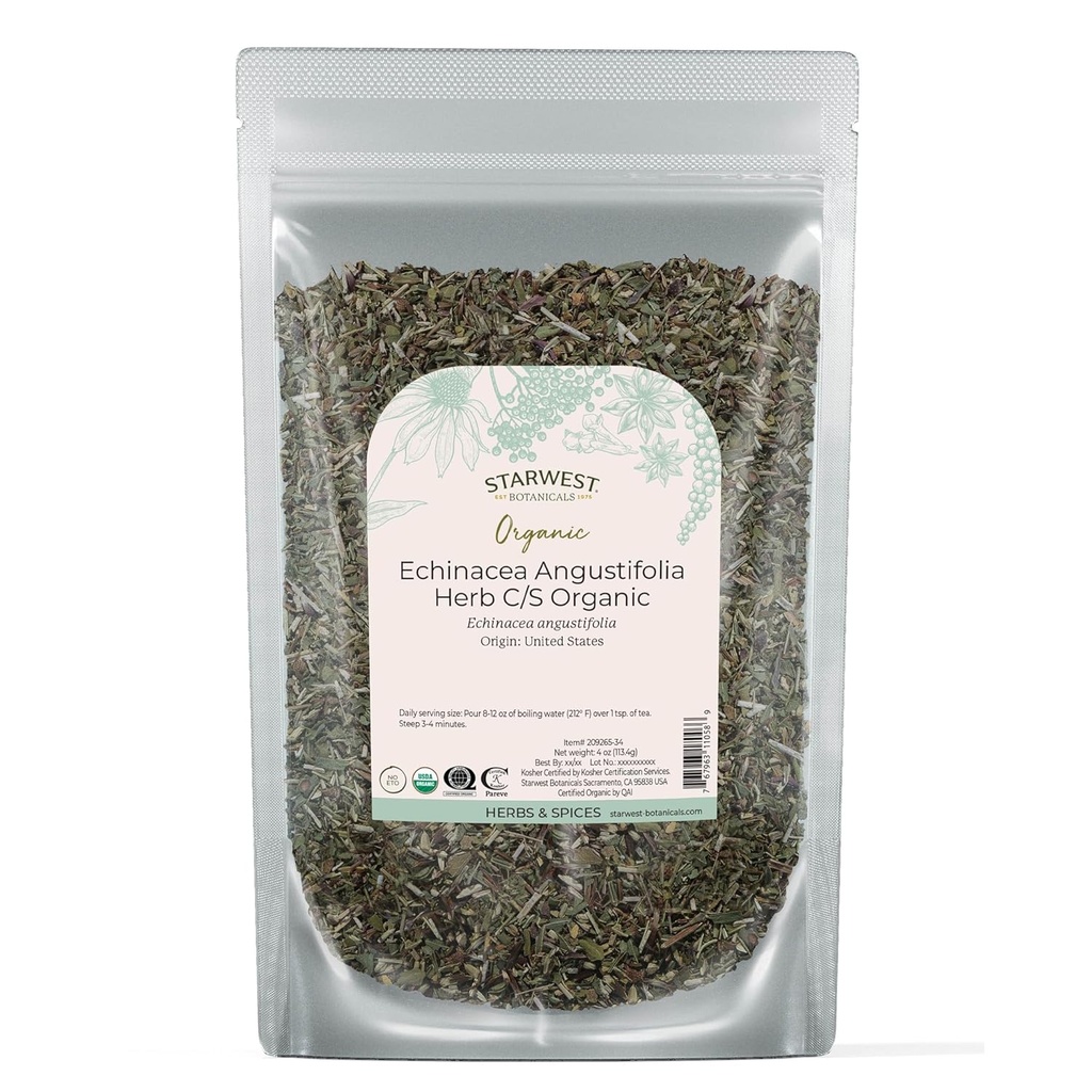 Starwest Botanicals Uscate Echinacea Angustifolia Organic - Loose Leaf Herb for Tea, Tinctures, & Natural Herbal Blends, Cut & Sifted, Certified Kosher, Non-GMO - 4 oz Pouch