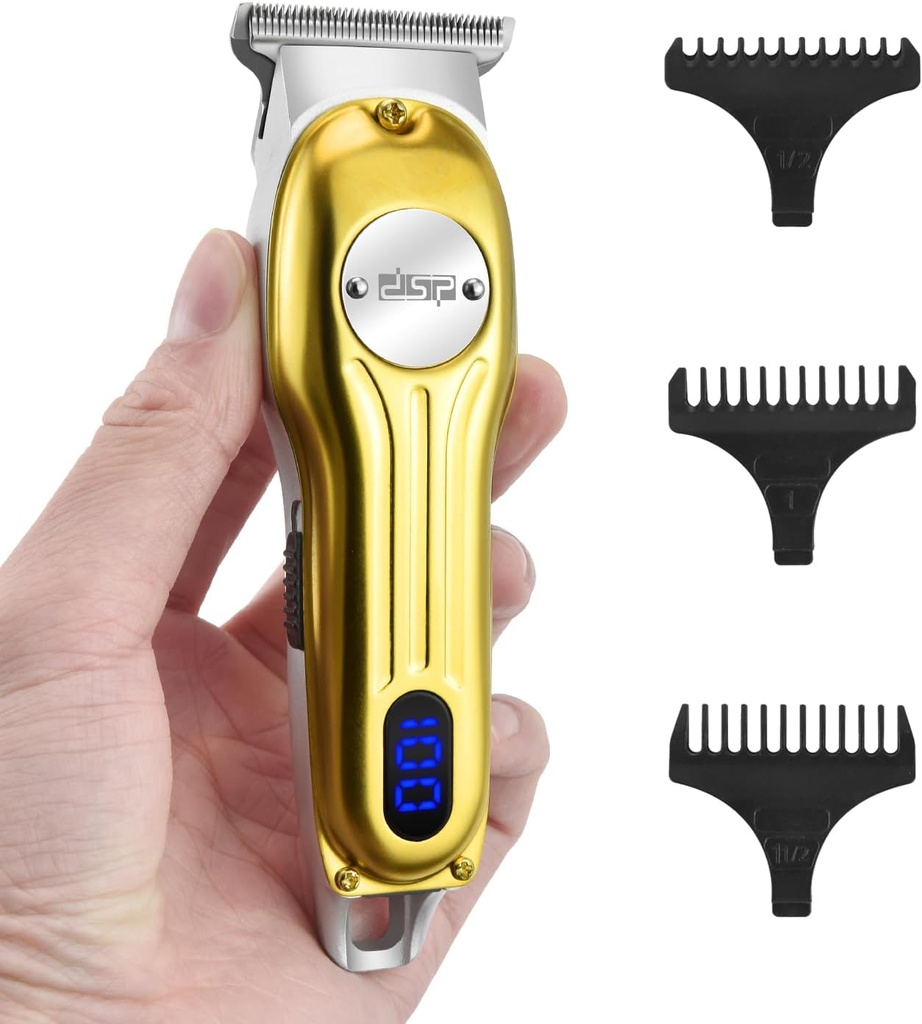 DSP Barbă Trimmer pentru bărbați, Clipper Shavers, Trimmer de păr facial pentru barbă și mustață Trimming, Kit de coafură profesională pentru bărbați LED-uri reîncărcabile (Aur)