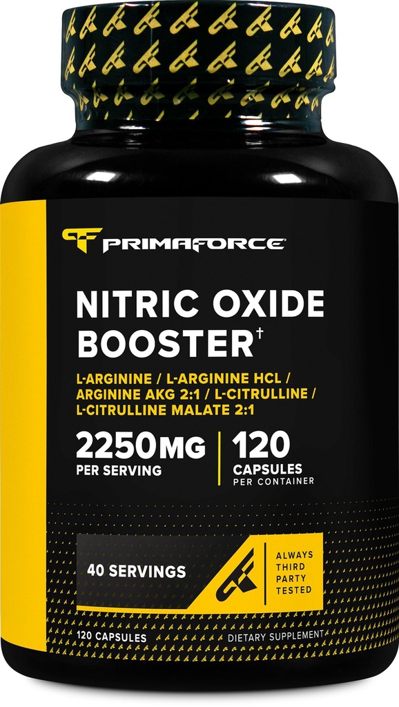 Booster de oxid nitric Primaforce (2,250 mg, 120 capsule) - 40 de serviri ale oxidului nitric care stimulează amestecul de pre-workout şi post-workout
