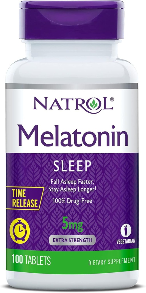 Natrol timp-Release Melatonina 5 mg, Supliment alimentar pentru somn odihnitor *, 100 comprimate (Pachet de 2, 200 zile de aprovizionare