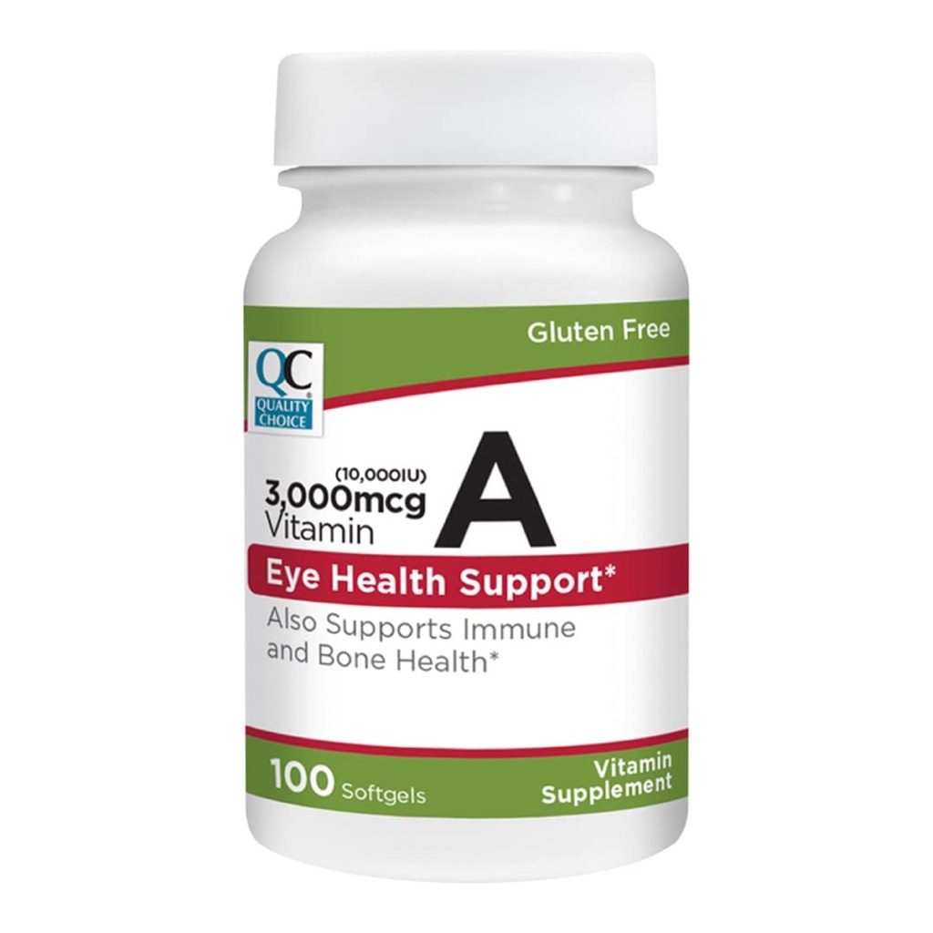 Alegerea calităţii Vitamina A 3000 mcg (10000 UI) Softgels. Susţine sistemul imunitar, vederea şi funcţia osoasă. Palmitat de înaltă intensitate Formula 100 Softgels