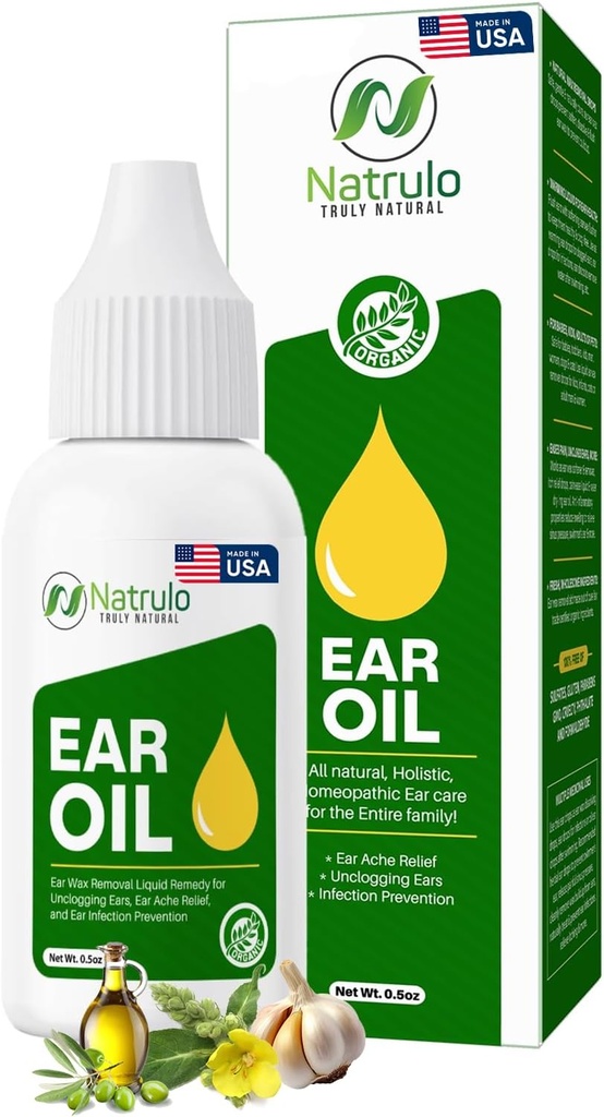 Ulei organic de ureche pentru infectia urechii - picaturi naturale pentru durere de ureche, indepartarea urechii si ceara inotatoare - copii, adulti, Baby & Dog Earache Remedy - Picături urechii cu Mullein, Usturoi Made in USA (0,5 Oz)