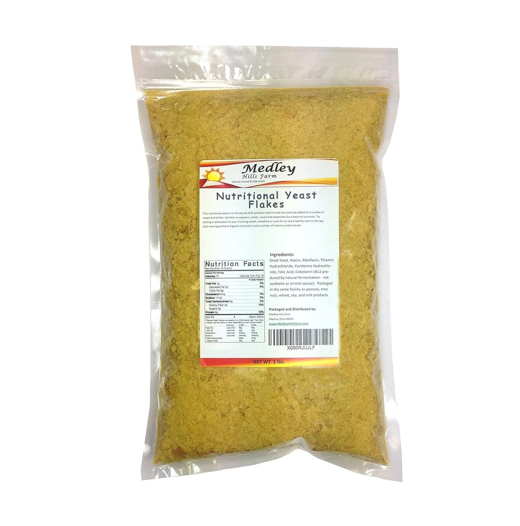 Drojdie nutrițională Flakes 1 lb. Fortificat - Gluten gratuit - non OMG-uri - Vegan - Vegetarian de sprijin Formula Medley Hills Farm