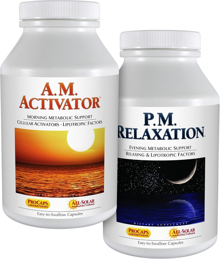 ANDREW LESSMAN A.M. Activator și Kit de relaxare P.M. - 30 capsule de fiecare - A.M. Activator promovează energia și metabolismul gras în timp ce P.M. Relaxare încurajează o noapte odihnitoare de somn