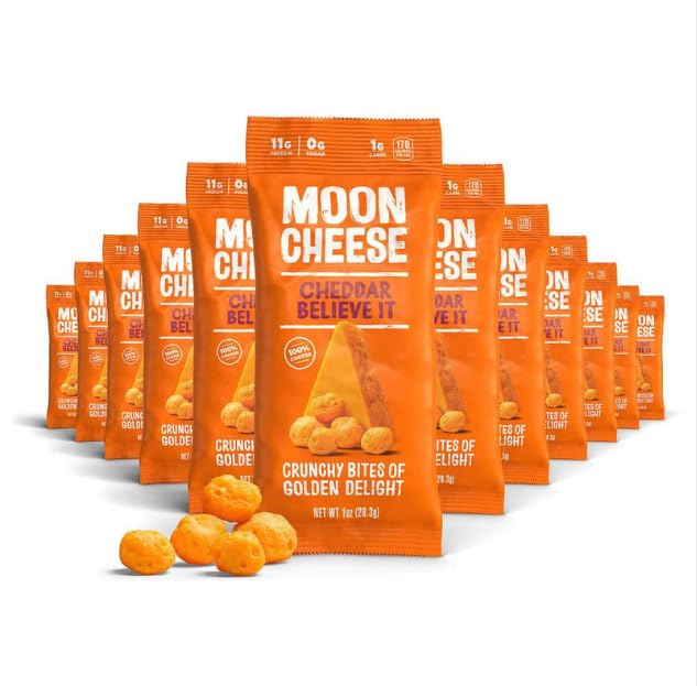 Moon Cheddar crede, 1 Ounce, 12 Pack, Crunchy, Proteine-Rich Cheese Snack, Keto Friendly, 100% brânză reală