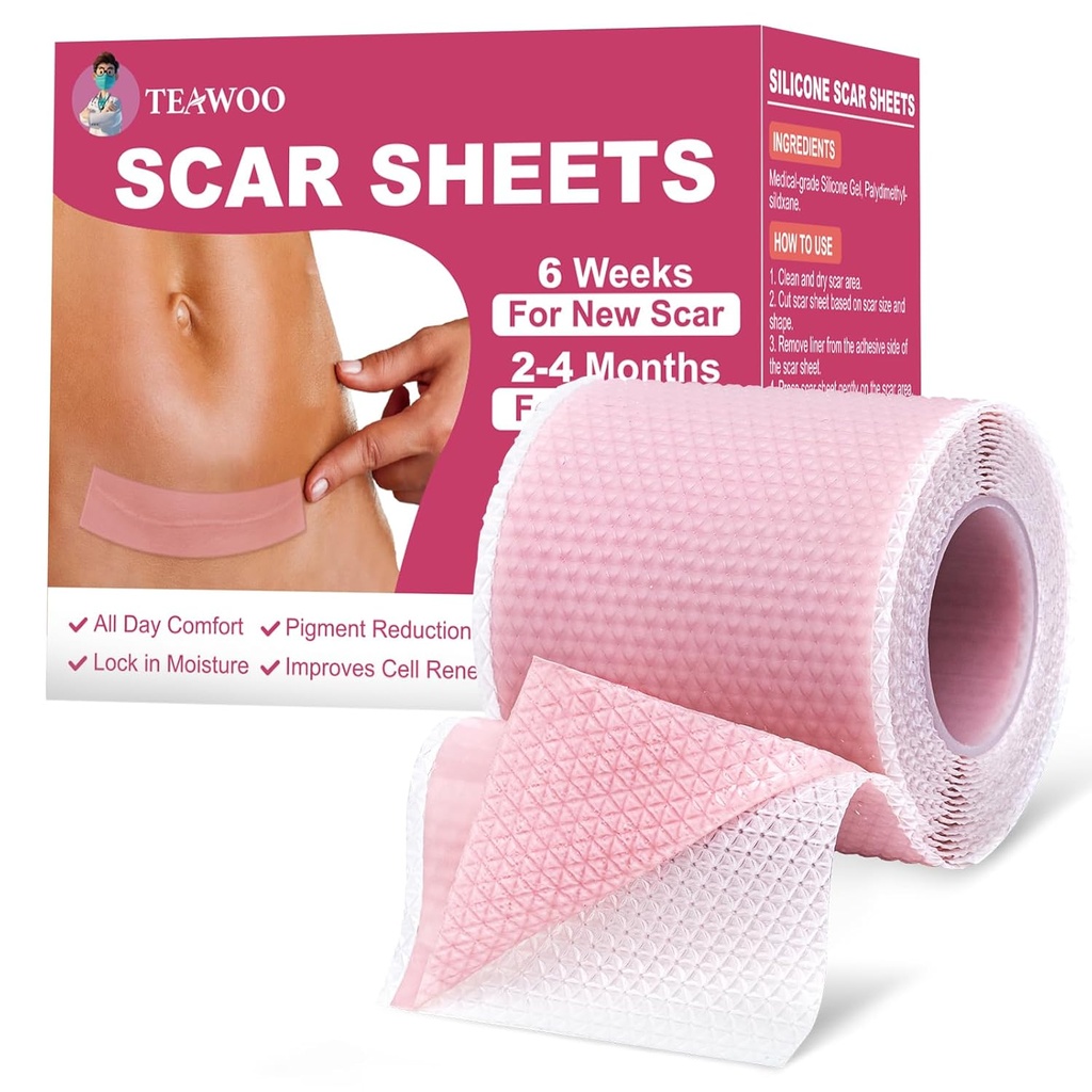Silicon Cicatrice foi, Silicon Cicatrice bandă pentru cicatrici chirurgicale,C-secţiunea,Tummy Tuck,Keloid Bump Îndepărtarea, Tape faţă pentru riduri Overnight (1.6 "X 59" Roll-1.5M-Pink)