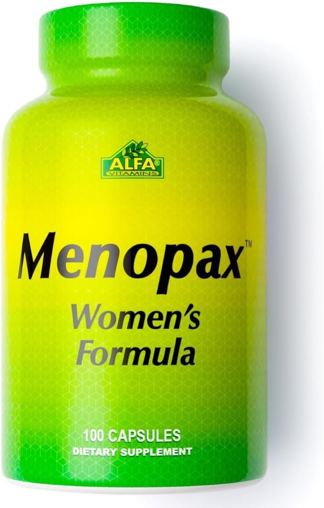 ALFA VITAMINS Menopax Formula pentru femei, Gluten gratuit Vitamina pentru sanatate menstruala si wellness globala, Sustine articulatii, energie, şi ciclu de echilibru, Supliment alimentar pentru femei, 100 capsule
