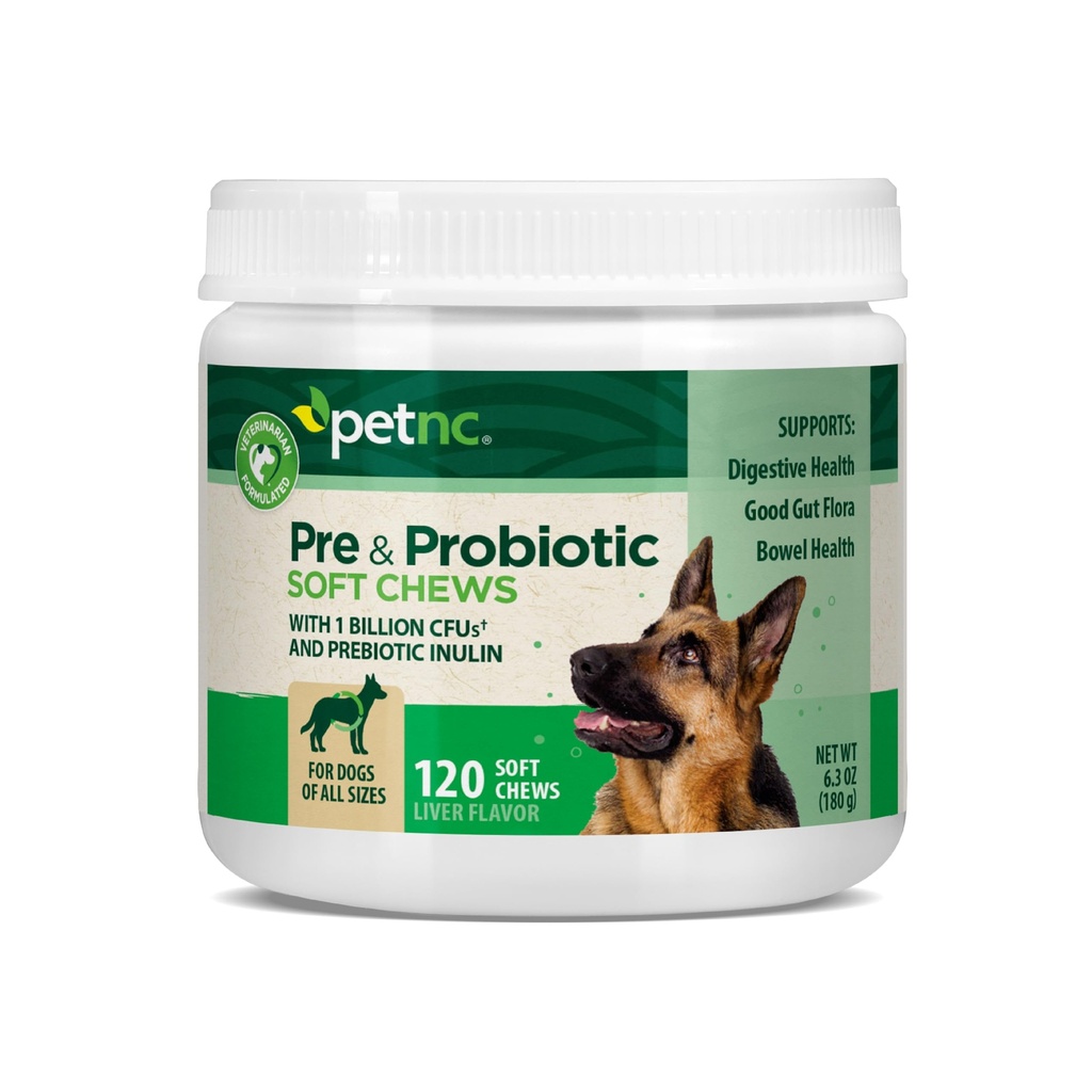 PetNC Ingrijire Naturala Ficat Aroma, Cheese Pre & Probiotic Soft Chews pentru câine 120 ct (Pachet de 1) (Pachet de 1 mai Vary)